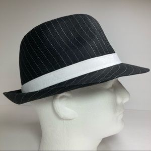 Black Pinstripe Fedora White Fabric Band Unisex
